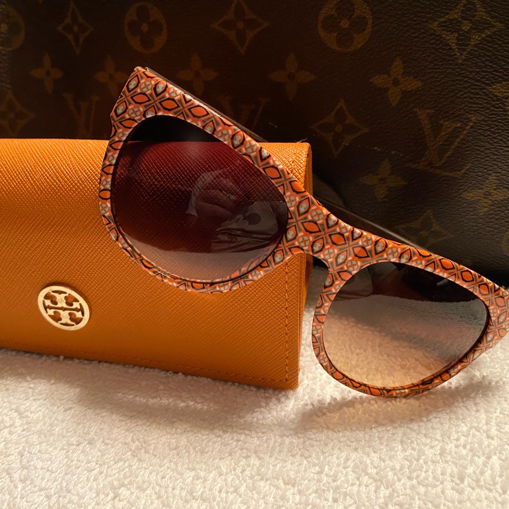 AUTHENTIC TORY BURCH WAYFARER SUNGLASSES ORANGE BLUE